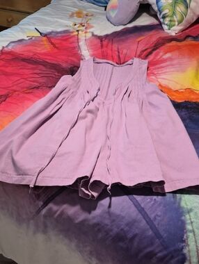 Pastel Lavender Denim Sleeveless Pleated Romper